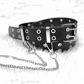 POFET Punk Belt Rivet Belt Women and Men Double Hole Belt with Punk Style Cosplay Belt Hip Hop Belt Skirt Belt for Gothic Outfits, black