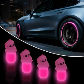 Rislobx 4 Pack Glow in The Dark Tire Valve Caps, Cute Cat Valve Stem Caps, Universal Tire Air Cap Covers for Car,SUV,Bike, Motorcycle (Cat)