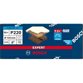 Bosch 50 x Expert C470 Multi-Hole Sandpaper (for Paint on Wood, Diameter 125 mm, Grit 220, Professional Accessories Random Orbital Sander, Orbital Sander)