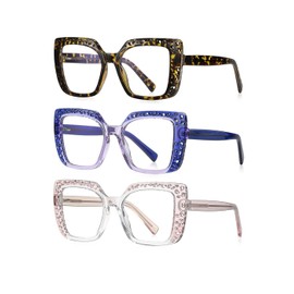 ICARA 3 Pack Oversized Square Reading Glasses for Women Fashion Oprah Style Blue Light Blocking Computer readers (Tortoise+Purple+Pink/Clear, 2.5, multiplier_x)