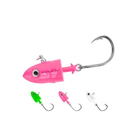 BLUEWING Big Game Swing Hook Jig Head with High Strength Stainless Steel Ball Bearing Swivel and High Carbon Steel Hook 1pc Saltwater Fishing Lures Lead Jighead, Pink 2oz