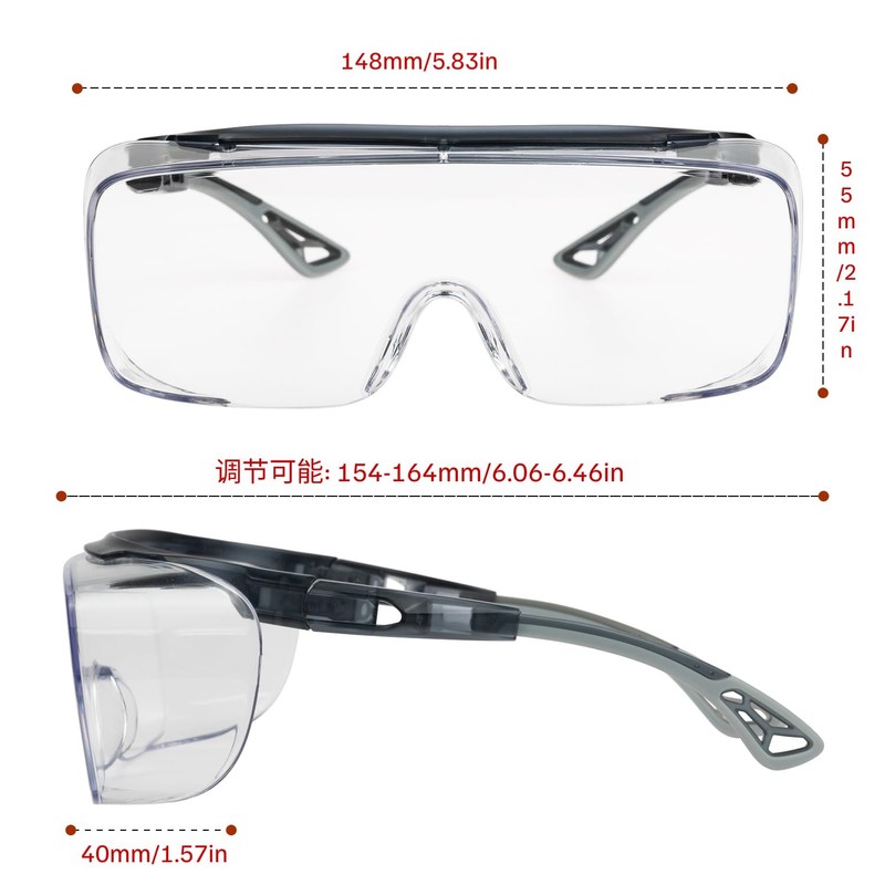 PAERDE Safety Glasses Over-the-Glasses Scratch-Resistant Anti-Fog UV Cut Clear Protective