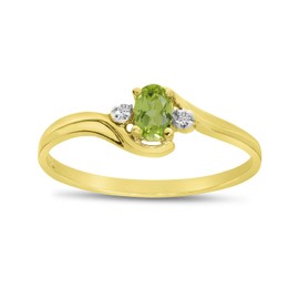 14k Yellow Gold Oval Peridot And Diamond Ring (Size 7.5)