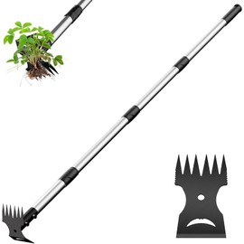 Ukiupop Weed Puller Tool with Long Handle 2-in-1 Garden Hoe and Weed Rake