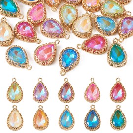 Pandahall 20pcs Alloy Glass Teardrop Charms for DIY Necklace Bracelet Earrings Jewelry Making Glass, Glass, Glass