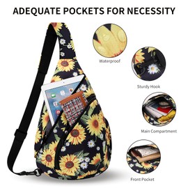 HUA ANGEL Sling Bag Fashion Chest Bag Shoulder Daypack Travel Hiking Gym Casual Backpack for Men & Women, W-daisy Sunflower, One_Size, Floral Sling Bag