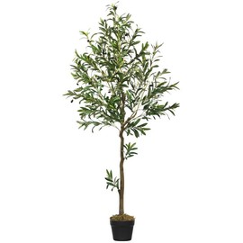 Fluffy 6/7/8ft Artificial Olive Tree, Fake Potted Olive Tree with Branches, Leaves and Fruits, Fake Plant, Indoor Decoration:_6FT  863 Leaves 36 Fruits