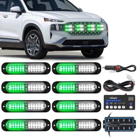 Nilight 8PCS Led Strobe Lights with Controller 12V 24V Sync Feature Green White Strobe Light 12 LED Surface Mount Emergency Hazard Warning Lights with Strobe Controller for Vehicle Car Truck RV ATV