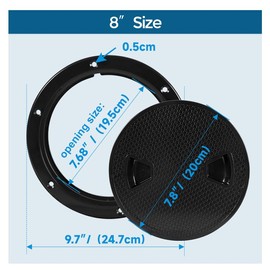 Xztrdi Boat-Ready Black Round Non-Slip Inspection Hatches - Sizes 8" with Detachable Cover - ABS Plastic Screw Out Access Hatch Cover for Kayak, Yacht, Marine Accessories