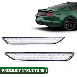 GRAND ORANGE Marker Lights Rear Side White LED Compatible with Ford Mustang 2015 2016 2017 2018 2019 2020 2021 2022 Side Marker Lamps Clear Lens Black Housing FR3Z15A201A FR3Z15A101A