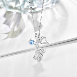 Angel Birthstone Necklace For Women 925 Sterling Silver December Angel Pendant Necklace Tanzanite Birthstone Jewellery Birthday Gift For Women Girls