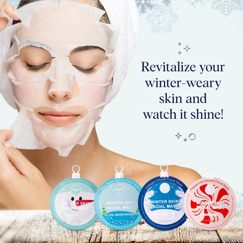 SpaLife Winter Skin Facial Mask 12-Count Set - Infused with