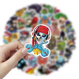 50pcs Cartoon Skull Stickers Pack,Cute and Cool Vinyl Waterproof Stickers for Laptop/Skateboard/WaterBottle/Phone/Scrapbooking/Room Decor/Hard Hat,Stickers for Kids Boys Teens Girls ,Autocollant Enfant