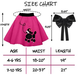 1950s Girls Poodle Skirt Dress up Kit, Bobby Sock,Chiffon Scarf, 50s Costume Outfit for Kids Toddler (Pink, 7-10 Yrs)