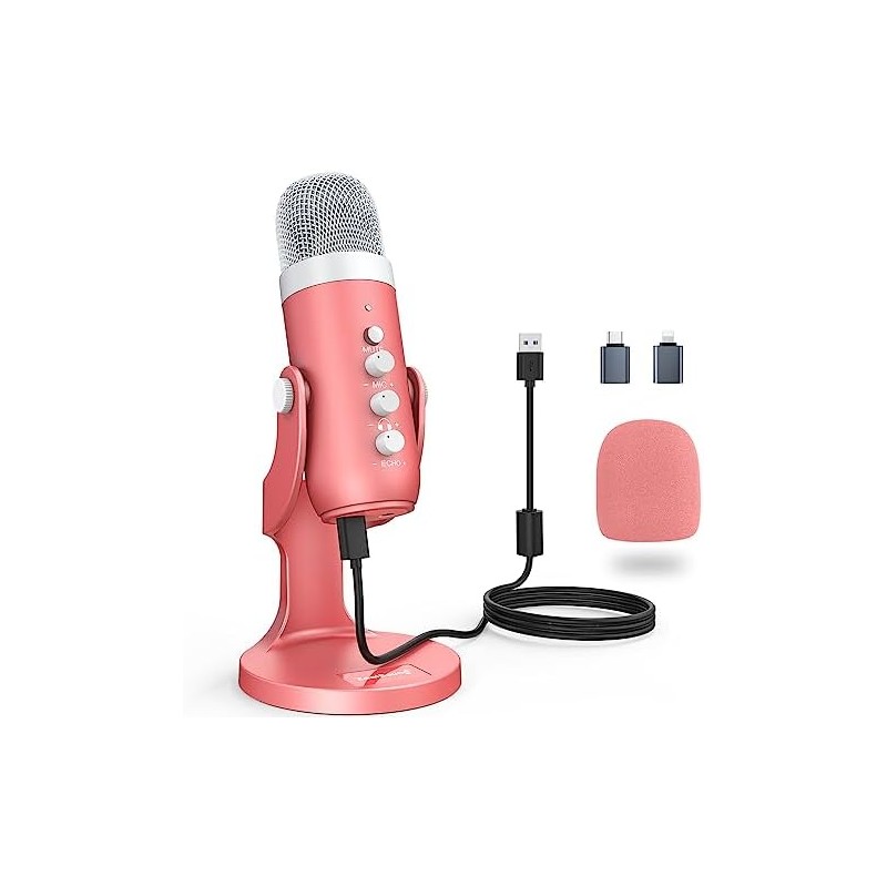 Micro USB, k66 Pink Microphone condensateur Cardiode pour PC Smartphone