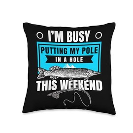 Ice Fishing Reel and Rod Combon Ice Fisher Ice Fishing Accessories for Men Fisherman Throw Pillow, 16x16, Multicolor