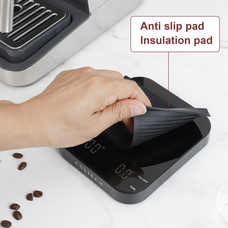 Coffee Scale with Timer, Kitchen, Digital, Rechargeable, Glass Mirror Design,