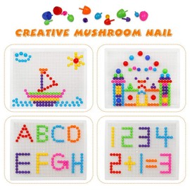 Jsvacva 296 pcs Mushroom Nails Pegboard Educational Colourful Jigsaw Puzzle Building Bricks Creative DIY Mosaic Toys for Kids & Toddlers, Birthday Gift for Girls Boys Age 3-8 Years