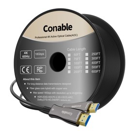 4K HDMI Cable 50 FT, High Speed Fiber Optic HDMI Cable, Unidirectional 18Gbps, Ultra HD, Supports 4K@60Hz, 4:4:4 RGB, HDCP 2.2, 3D ARC, HDR10, Dolby Vision, Zinc Alloy Shell, Slim Cable, OD : 4.8mm