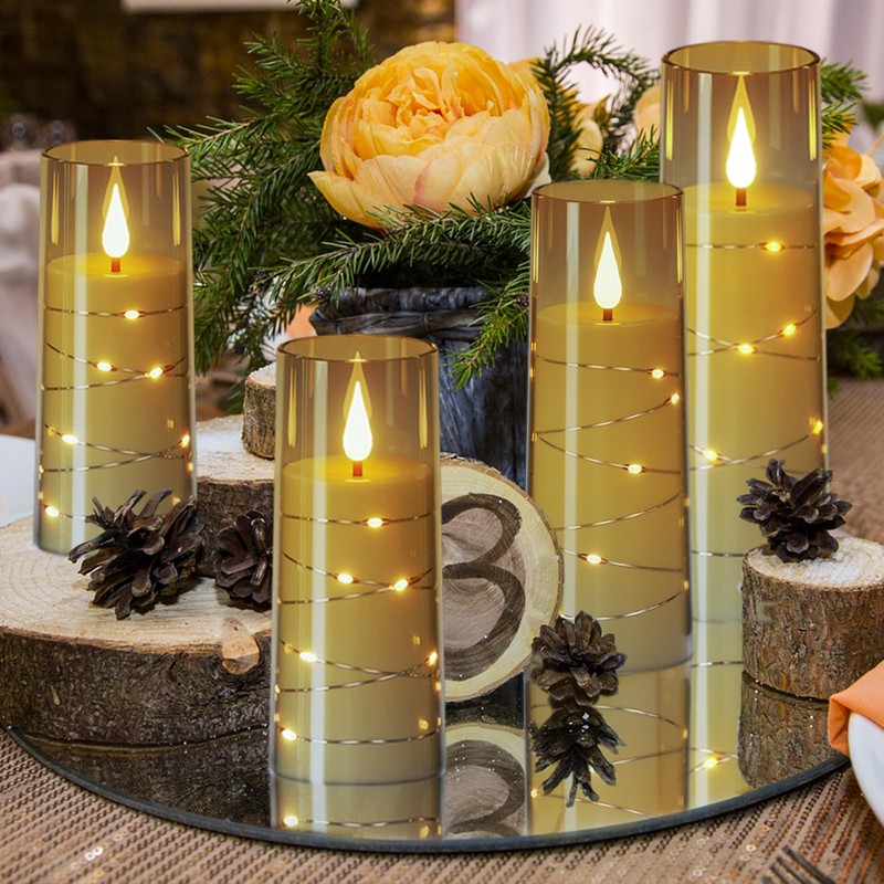 Wondise Flameless Flickering Candles with Embedded Star String Remote and