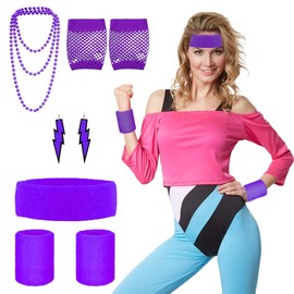 Octopus Plush 80s Accessories for Women 80s Fancy Dress Accessories for Girls 80s Costumes for Women 1980s Neon Accessories with 1 Head Band,2 Wrist Band,2 Eaaring,1 Necklaces,2 Fishnet Gloves