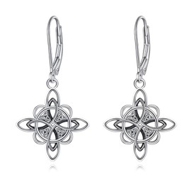 Celtic Earrings Sterling Silver Irish Celtic Knot Earrings Love Heart Drop Earrings Jewellery Mother's Day Gifts for Women Girls Mother Daughter, Sterling Silver