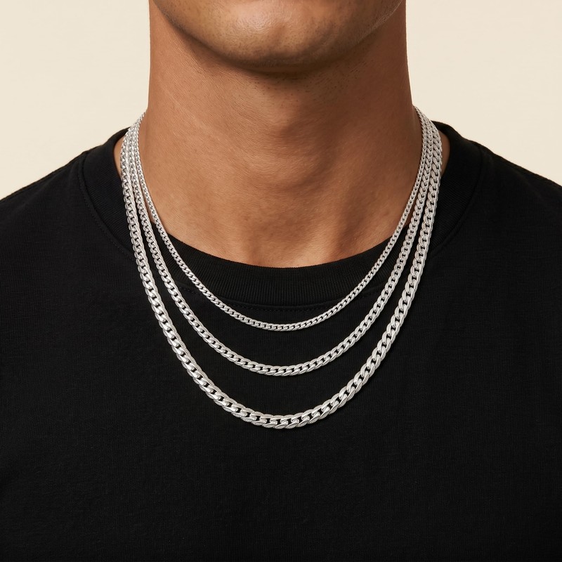 Sterling Silver Necklace for Men,7MM Diamond Cut Cuban Chain 22