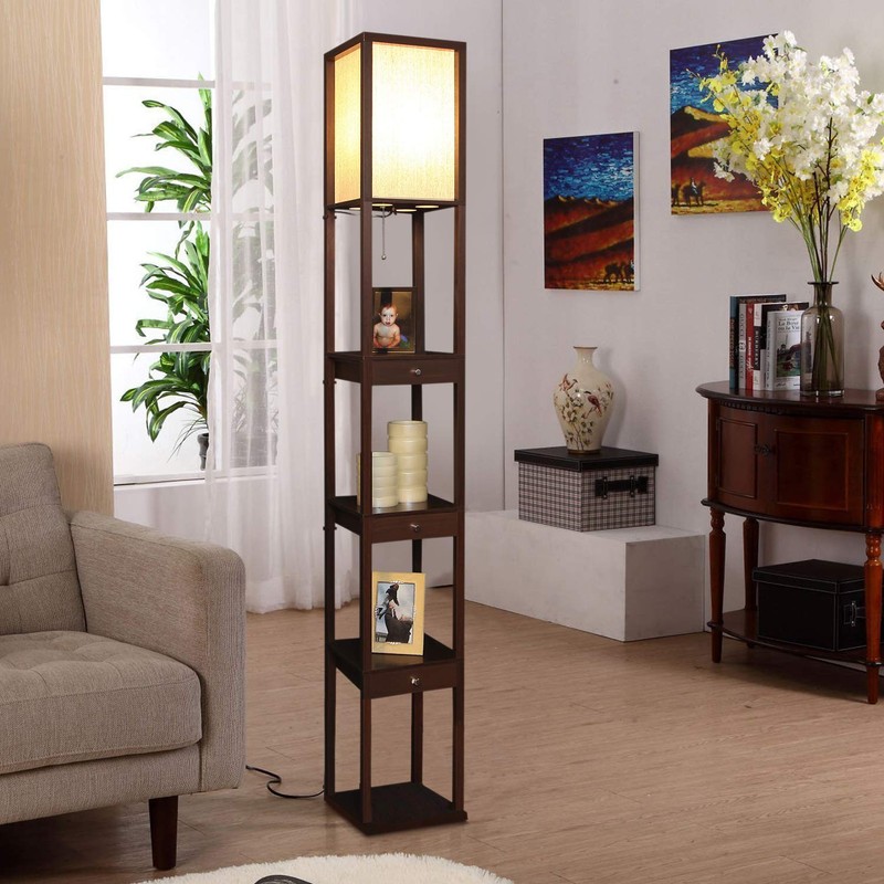 Brightech Maxwell Drawer Edition - Modern Shelf Floor Lamp with