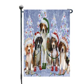 Christmas Lights and American English Foxhound Dogs Garden Flags- Outdoor Decor for Homes - Double Sided Garden Yard Spring Decorative Vertical Home Flags - Garden Porch Lawn Flag for Decorations