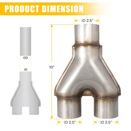 QYFNB Stainless Steel Exhaust Y Pipe, 2.5" Single to 2.5" Dual Exhaust Adapter Connector for Car and Truck, 10" Overall Length, Weld-On, Universal