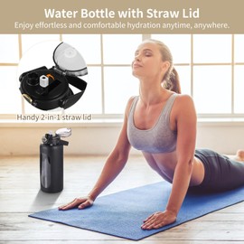 Homaisson 64 Oz Glass Water Bottle, Water Jug with Straw & Handle, Wide Mouth Glass Tumbler with Silicone Sleeve, Water Drinking Bottle with Capacity Markers, Includes Cleaning Brushes