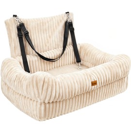 Pawaboo Dog Car Seat Bed, Memory Foam Booster for Medium/Large Dogs, Beige