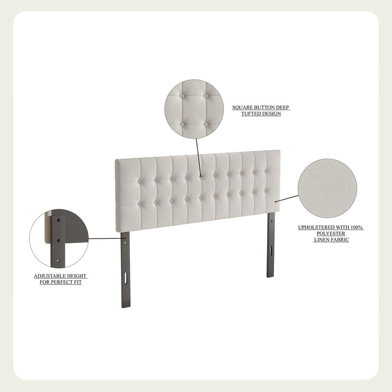 Castle Place Twin Button Tufted Linen Upholstered Adjustable Headboard, Black