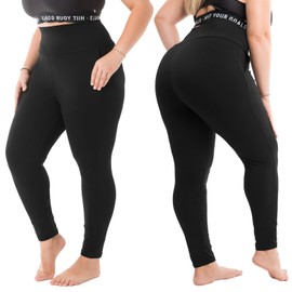 Walifrey Plus Size Leggings with Pockets for Women, High Waist Opaque Tummy Control Leggings Black 4XL