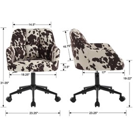 RIVOVA Cow Print Chair Modern Velvet Office Desk Chair with Armrest, Height Adjustable Wide Seat Computer Task Chair for Home Office, Mid Back Accent Chair, Cow