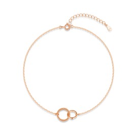 Glintara Sillber Anklet for Women, 925 Sterling Silver Anklet Bracelet, Double Ring, Summer Beach Anklet, Ankle Bracelet, Foot Clip with Branch + Leaf, Adjustable Waterproof Ankle Chain, Sterling