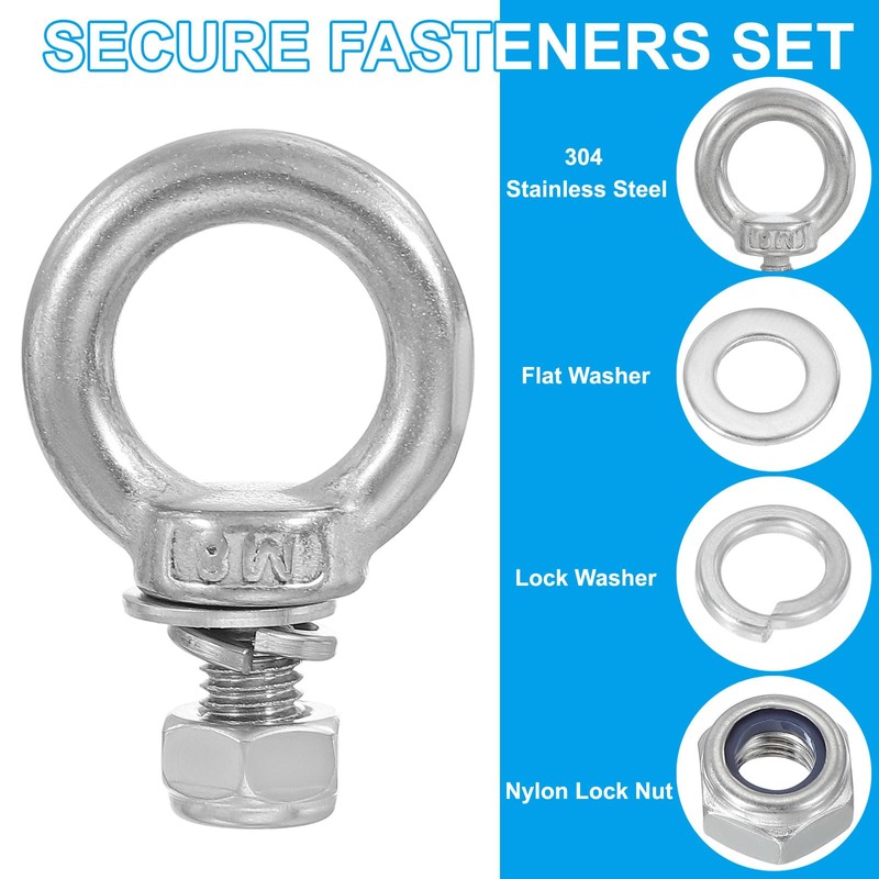 PATIKIL M8 x 15mm Eye Bolt with Nut, 2 Pack