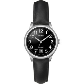 BUREI Women's Black Leather Watches Simple Fashion Luminous Easy Read Analog Quartz Watches,Gifts for Women and Nurse (Black face Silver)