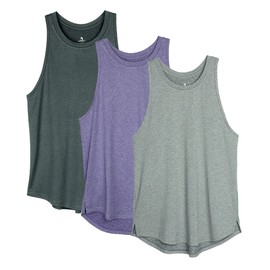 icyzone Women's Racerback Workout Tank Tops - Athletic Yoga Tops, Running Exercise Gym Shirts (Pack of 3) (X-Large, Black Melange/Grey/Violet)