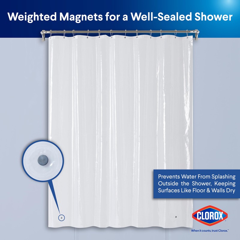CLOROX Shower Curtain Liner, Premium Medium-Weight Durable Waterproof 6g PEVA
