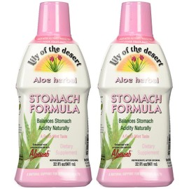 Lily Of The Desert Lily Of The Desert Stomach Formula, Organic Aloe Vera Juice with Slippery Elm, Chamomile, Peppermint, and Ginger for Gut Health, Acid Reflux, Heartburn Relief, 32 Oz (Pack of 2)
