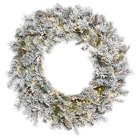 Vickerman 36" Flocked Kiana Artificial Christmas Wreath, Warm White Wide Angle 3mm Low Voltage LED Lights. - Faux Flocked Christmas Wreath - Indoor Seasonal Home Wall Decor