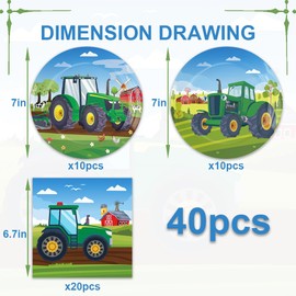 ACIYHN 40 Pcs Tractor Birthday Party Supplies Party Decorations Plates Napkins Forks for Birthday Party Decorations Supplies 20 guests