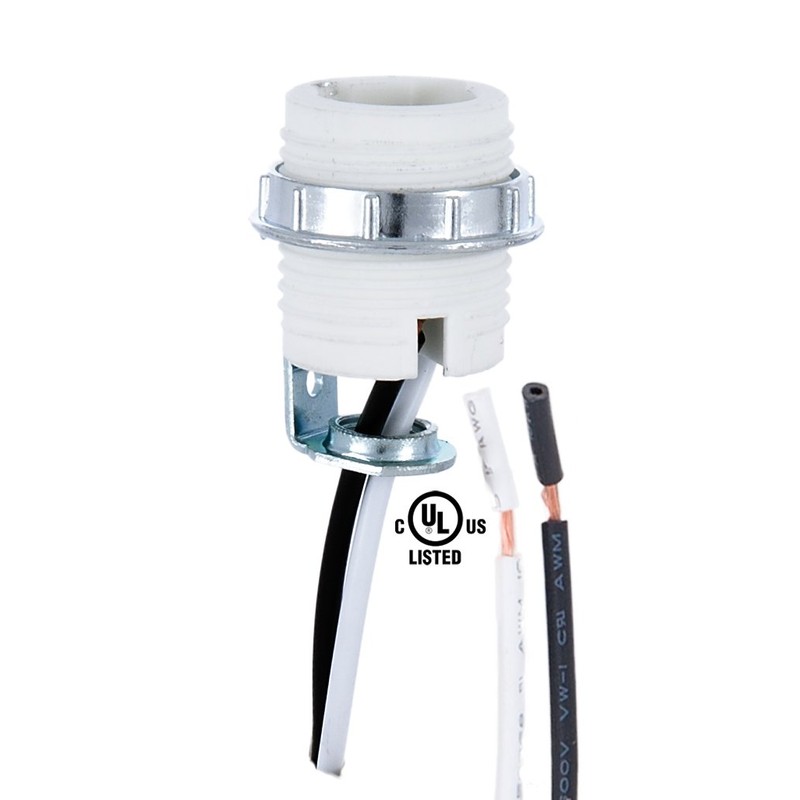 B&P Lamp® Porcelain, Threaded Candelabra Socket with Hickey, Metal Ring,