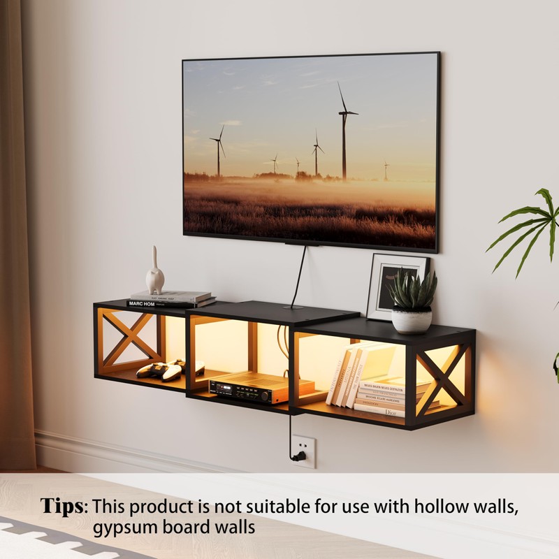 NinPeen Floating 45.7" TV Stand with LED & Power Outlets