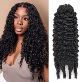 Mihugass Burmese Curly Clip in Hair Extensions #1B Natural Black Color Curly Clip ins For Women Brazilian Virgin Clip on Hair(20inch,#1B)