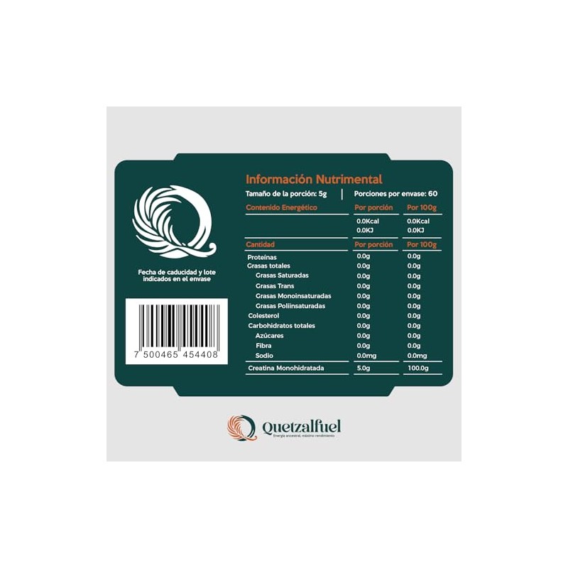 Creatina premium Quetzalfuel | 300g | 60 servicios