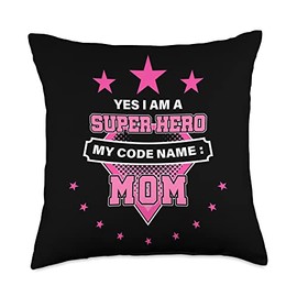 Yes I'm A Superhero Codename Mom Funny Mother's Day Throw Pillow, 18x18, Multicolor
