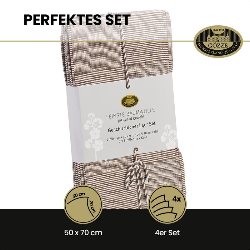 Gözze - Tea Towel Set, 4 Pieces, 100% Cotton Jacquard