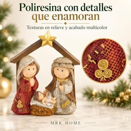 Mini Pesebre Navideño de Poliresina, Nacimiento de la Sagrada Familia, 1 Pieza Multicolor, 15.5 x 13.5 x 6 cm, Decoración para Mesa, Repisa y Hogar